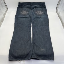 Vintage Y2K INC Wide-Leg Tribal Skate Indigo Jeans 41x32 21" Openings JNCO Style