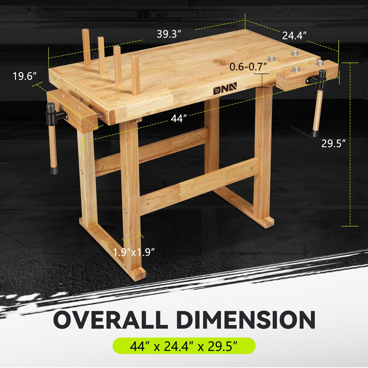 Heavy Duty Rubber Wood Workbench Work Desk w/ 2 Adjustable
