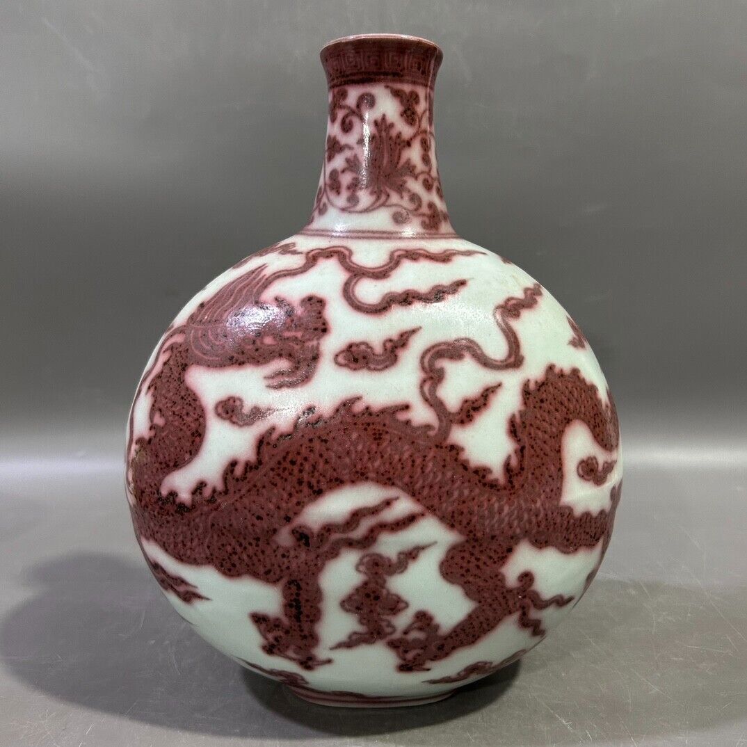 Hand-Painted Red Porcelain Dragon Vase Fine Collectible Art