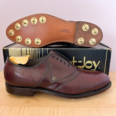 NEW FootJoy Classics Burgundy Tegu Lizard V-saddle golf shoes Mens