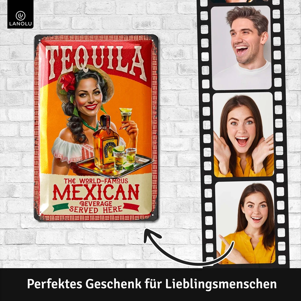 LANOLU Retro Blechschild TEQUILA Retro Bar Deko, Retro Deko, 20x30cm - Bild 2 von 4