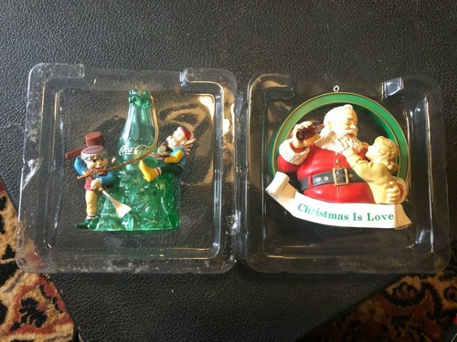 2 Coca Cola Ornaments Bottling Works Elves Ice Sculpting Trim Tree Santa Love - Picture 3 of 6