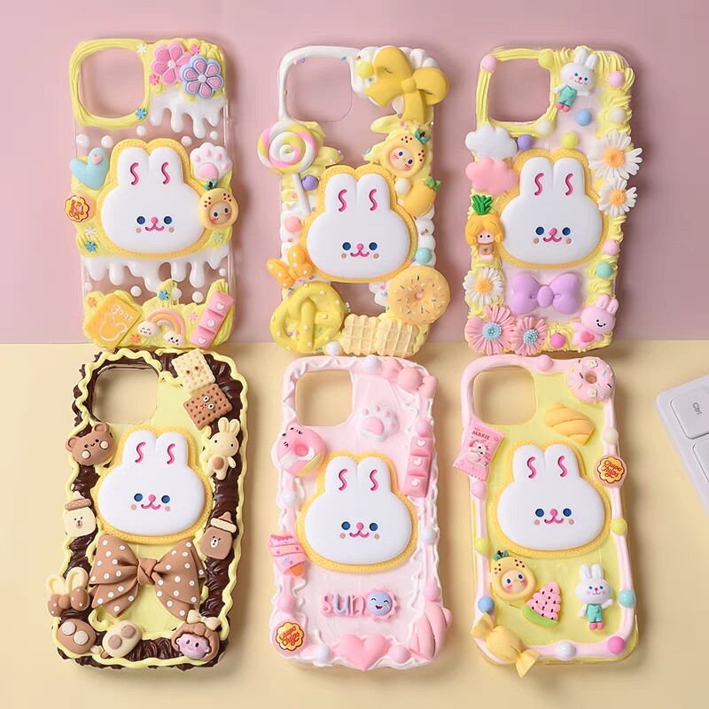Decoden Phone Case Bunny Rabbit Bow Cookies Cream Charm Finished