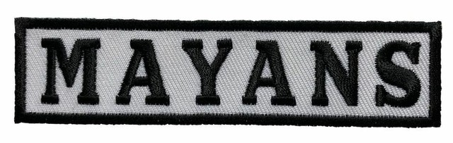 Mayans Embroidered Biker MC Patch 4 0 X 1 0 Iron On Sew On Blk Wht 