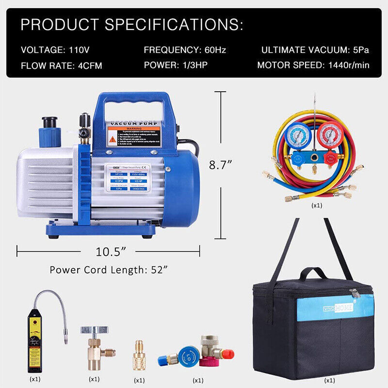 Kit Manometri E Pompa Del Vuoto 3.5 CFM Per Climatizzatori | Manutenzione AC Con Valvole R32 E R1234yf