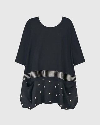 Alembika Black White Jem Jersey Satin Dot Tunic Top Women s XS NWOT