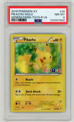 2016 POKEMON XY GENERATIONS TOYS R US #26 PIKACHU-HOLO PSA 8 #26