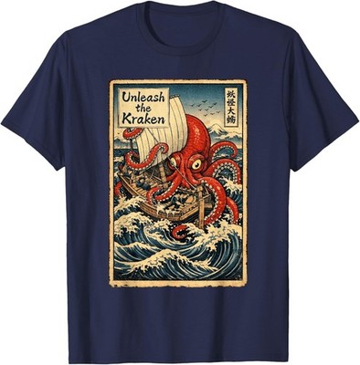 Unleash the Kraken Ukiyo-e Sea Monster Graphic Octopus T-Shirt