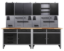 Ondis24 Werkstatt Set 240cm 2x Werkbank Metall 3x Werkzeugschrank Lochwand Haken