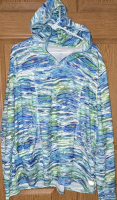 Reel Legends Freeline 2X Fishing Hoodie Blue Green White Long Sleeve