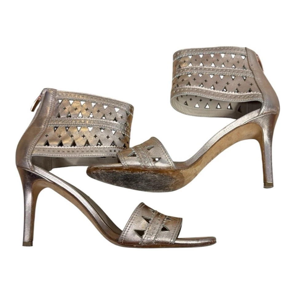 VIA SPIGA Tacones Punta Abierta Rosa Cuero Brillante Recortes Talla Zapato de aguja 7 M Foto 4 de 4