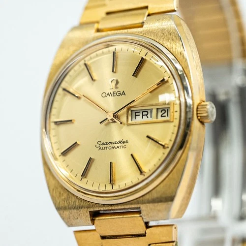 *Exc+5* Vintage OMEGA Seamaster Cal.1020 Automatic Gold Dial Day/Date 35mm Men's