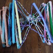 15 VTG 70s Crocheted Hangers Pom Poms Handmade Metal Boho Retro Granny Pastel