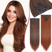 US CLEARANCE 8PIECES Clip In Piece 100% Real Hair Extensions Full Head as Human