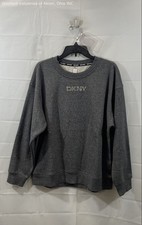DKNY Sport Women's Dark Grey Heather Rhinestone Logo Crewneck Sweatshirt Sz M