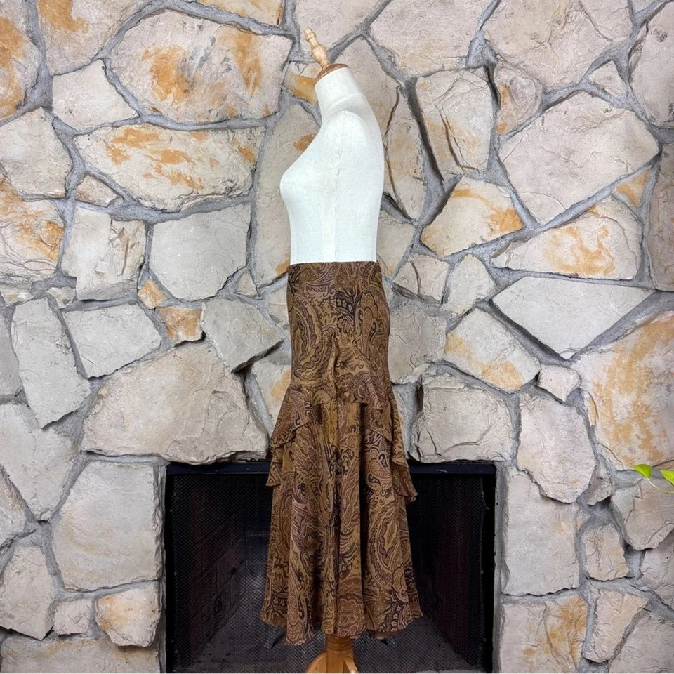 Falda Lauren Ralph Lauren Seda Volantes Castaño Paisley | XL Foto 2 de 4