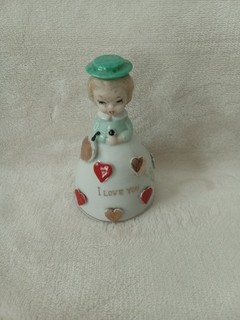 Vintage Girl Bell W/ Hearts & I Love You In Different Languages Ceramic Japan