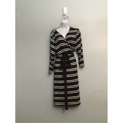 LuLaRoe Black Cream Striped Wrap Dress Long Sleeve V-Neck Size 3XL New