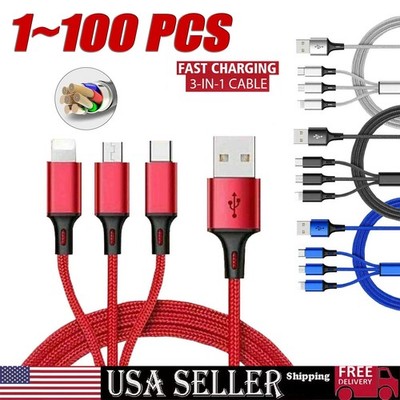 3in1 Fast USB Charging Cable Universal Multi Function CellPhone Charger Cord LOT