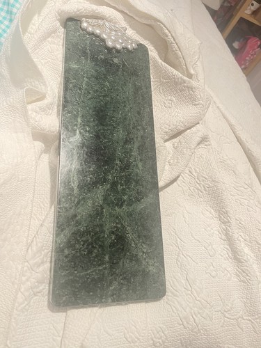 Dark Green Marble Charcuterie/Cheese Board With Silver Metal Grapes 17.5x6 
