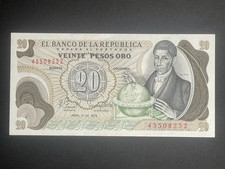 1979 REPUBLICA DE COLOMBIA Paper Money 20 Veinte Pesos Oro Crisp Condition