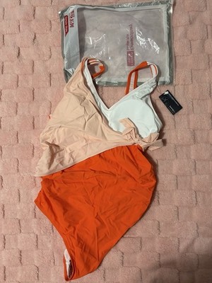 Summer Mae One Piece Swimsuit Orange White Peach Adjustable Strap Size S