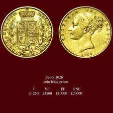 RARE QUEEN VICTORIA 1859 ANSELL GOLD SOVEREIGN , First Small Young head / Date b