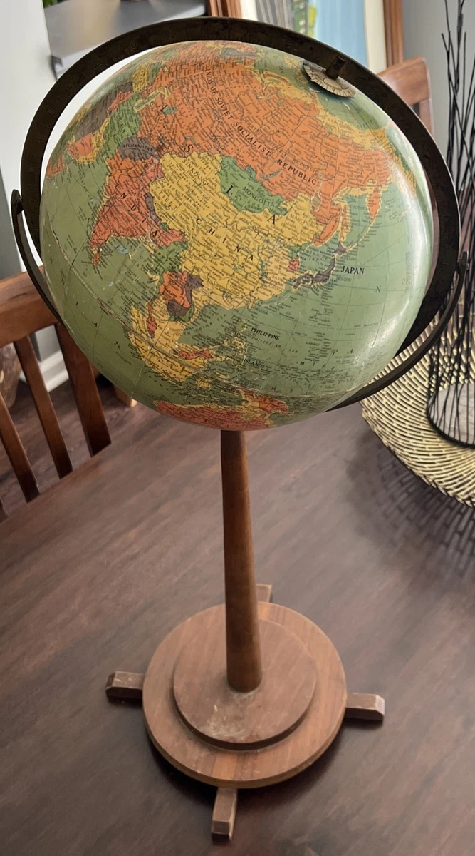 Globo Terráqueo Vintage Educativo - Con Base De Metal, Mapa En Inglés, Decorativo Para Escritorio