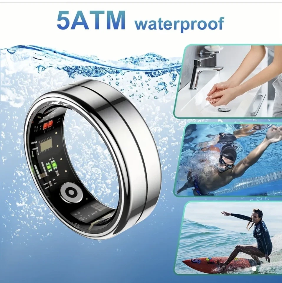 Smart Data Ring Silver Size 12 Health Tracker Waterproof Android iOS New Box - Image 4 of 4