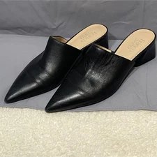 Franco Sarto Black Leather Pointed Toe Block Heel Mules Womens Size 10M