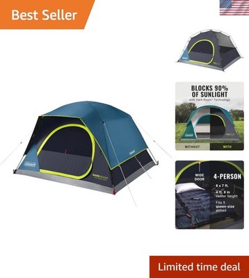 Skydome 4-Person Camping Tent with Rainfly - 90% Sunlight Block & Extra Headroom
