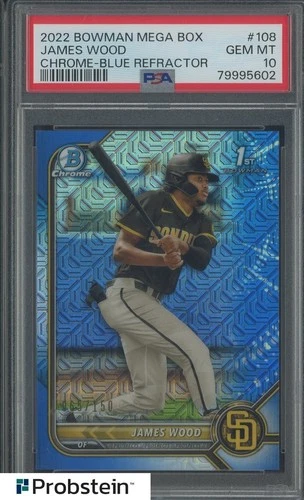 2022 Bowman Chrome Mega Box Blue Refractor #108 James Wood RC Rookie /150 PSA 10