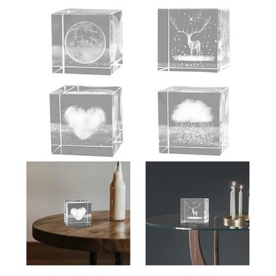 3D Kristall Würfel Briefbeschwerer Glas klein Ornamente Home Office Deak Art