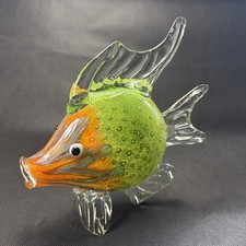 Murano Style Hand Blown Fish Art Glass Figurine Kissing Fish 8 Tall X 8 Wide