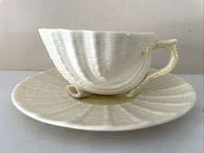 Belleek Tea Coffee/ Tea Cup & Saucer Neptune Shell Pattern EUC