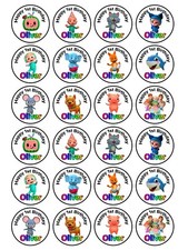 24 x Personalised Cocomelon Cup Cake Toppers Kids Party Gift Rice Paper Icing