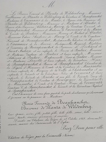BEAUFRANCHET BARONNE PLANTA WILDENBERG Maussabre FAIRE PART Andras Marcy 1889 - Picture 2 of 2