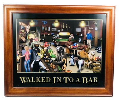 Walked in to a Bar Framed Picture of All Bar Jokes Beautiful Wood MANCAVE