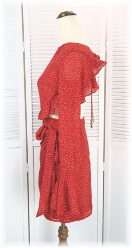 Women's Red Polka Dot Ruffles Open Back Faux Wrap Summer Dress Size Small - Picture 4 of 7