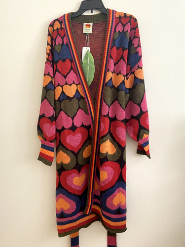 NWT Farm Rio M MEDIUM Full of Hearts Cardigan Sweater Wool Blend | eBay