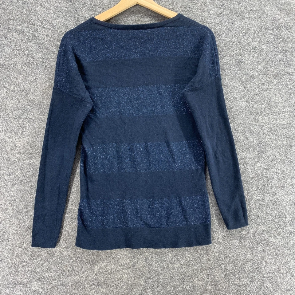 Banana Republic Sweater Pullover Women XS Blue Striped Knit Round Neck Cotton - Image 2 of 4