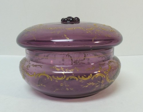 MOSER Art Glass Amethyst Box, Gilt Enamel Decoration, c. 1890 - Picture 8 of 11