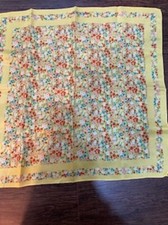 Vintage 1970 yellow red blue green pink floral 21x21 scarf