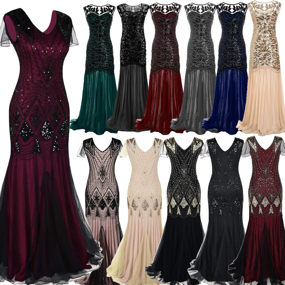 Great Gatsby 1920s Flapper Dress Long Evening Bridesmaid Prom Gown Party  Dresses | eBay