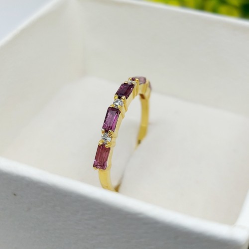 Baguette Natural Rhodolite Garnet Wedding Band Eternity Yellow gold Over Silver - Bild 9 von 12