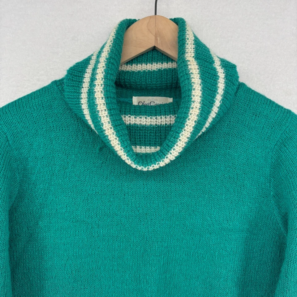 Suéter OLEG CASSINI Mujer M 8-10 Mezcla Lana Capucha Cuello Jersey Verde Púrpura De Colección Foto 4 de 4
