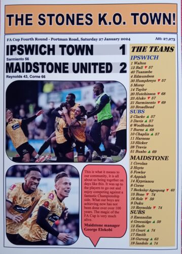 Ipswich Town 1 Maidstone United 2 - 2024 FA Cup fourth round - souvenir print - Picture 5 of 5