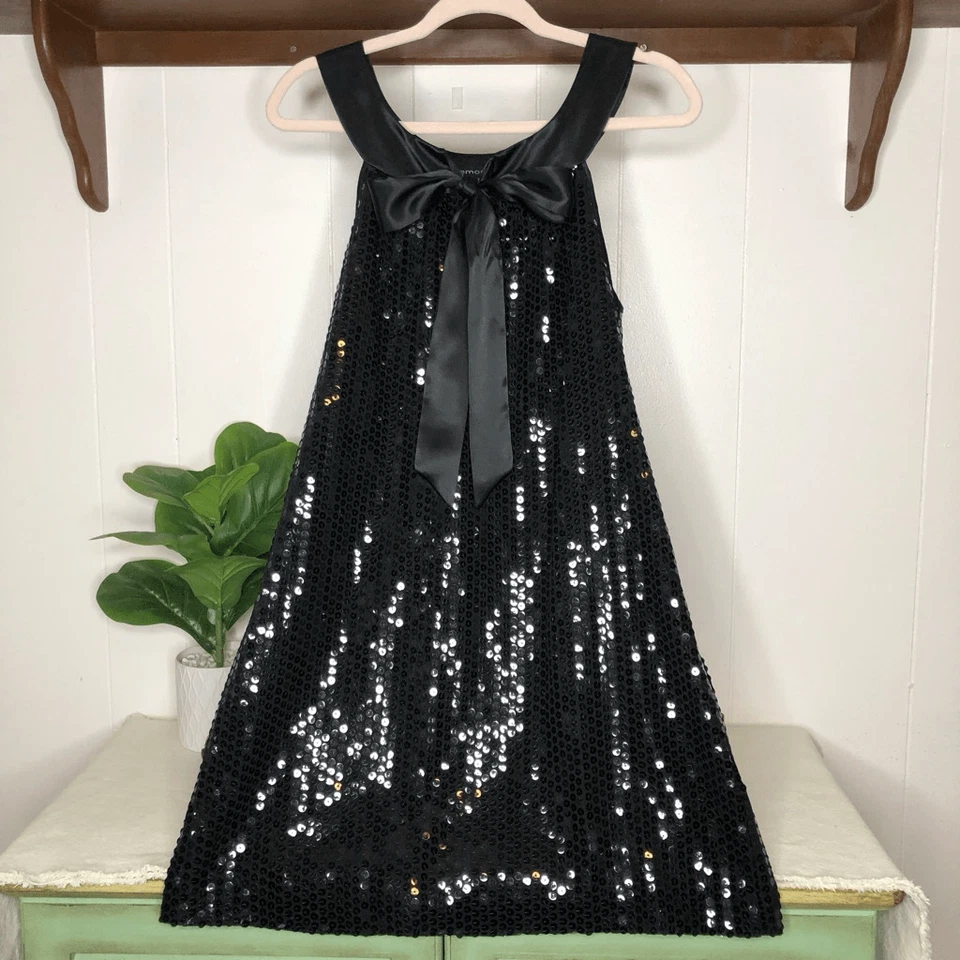 Mini vestido de coquetel Democracy feminino sem mangas com lantejoulas gravata frontal preto tamanho 8 - Imagem 4 de 4