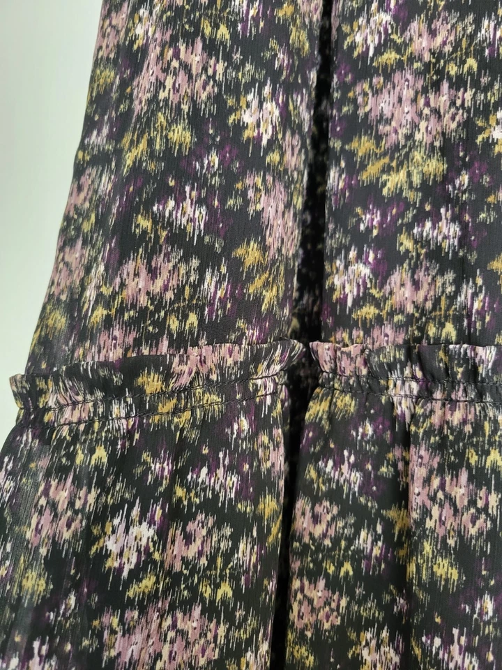 Maxi falda Madewell arrugada Georgette en capas flores borrosas negra púrpura 2XL Foto 4 de 4