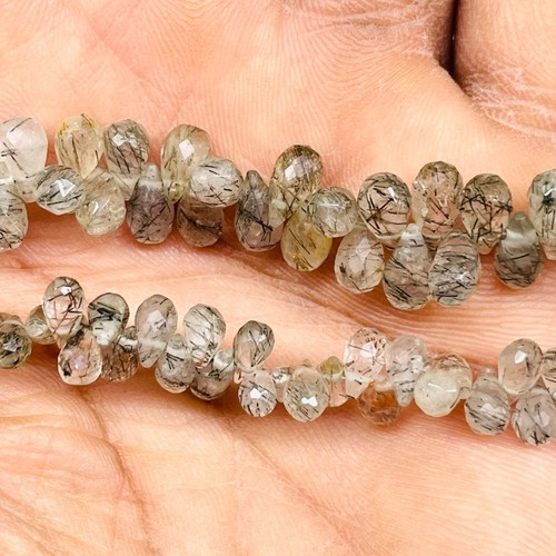 8 Inch Natural Rutile Quartz Drilled Briolettes 5-8mm Untreated Loose Gemstones - Picture 3 of 15